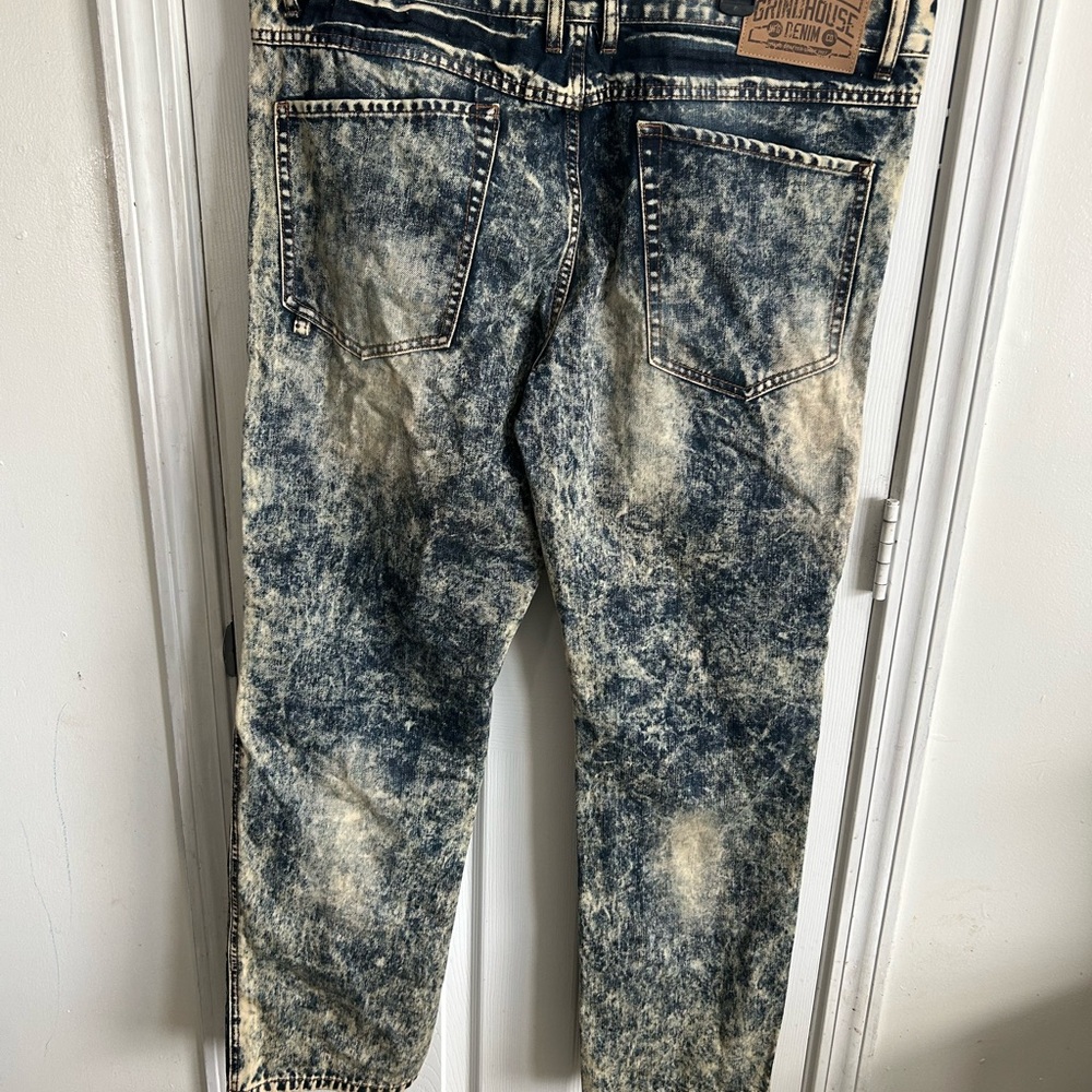 Grindhouse Men's Acid Wash Jeans - Blue/White